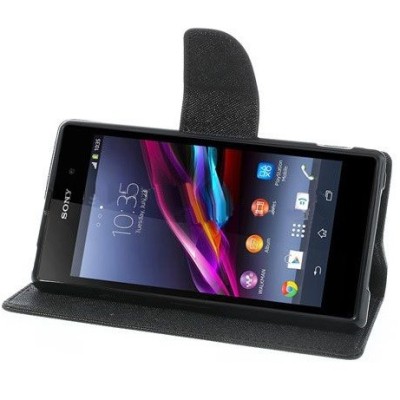 Sony Xperia XA Ultra (F3212, F3216) „Mercury“ atvērams melns ādas maciņš - maks / Vacins.lv