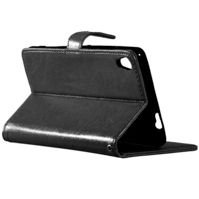 Sony Xperia XA Ultra (F3212, F3216) atverčiamas juodas odinis dėklas - piniginė / Priedai.lt