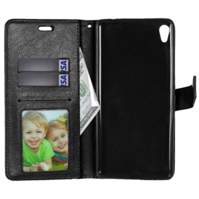 Sony Xperia XA Ultra (F3212, F3216) atverčiamas juodas odinis dėklas - piniginė / Priedai.lt