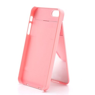 Rožinis „ONE%+“ plastikinis Apple iPhone SE (5, 5s) dėklas (dėkliukas) su integruotu veidrodžiu / Priedai.lt