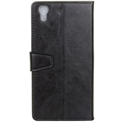 Huawei Y6 II (Huawei Y6 2) atverčiamas juodas odinis dėklas - piniginė / Priedai.lt