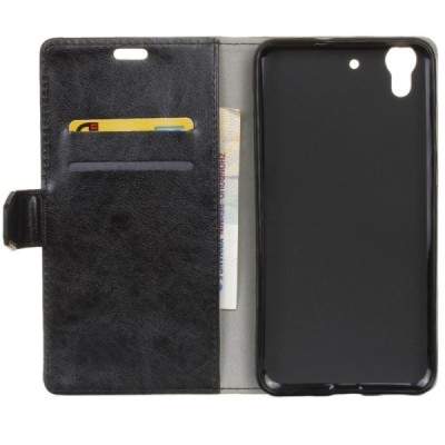 Huawei Y6 II (Huawei Y6 2) atverčiamas juodas odinis dėklas - piniginė / Priedai.lt