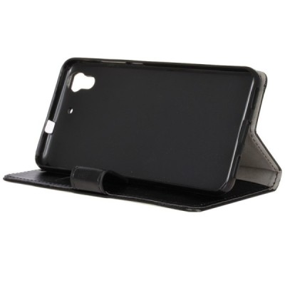 Huawei Y6 II (Huawei Y6 2) atverčiamas juodas odinis dėklas - piniginė / Priedai.lt