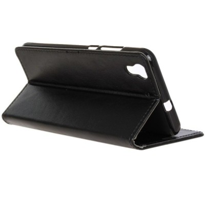 Huawei Y6 II (Huawei Y6 2) atverčiamas juodas odinis dėklas - piniginė / Priedai.lt