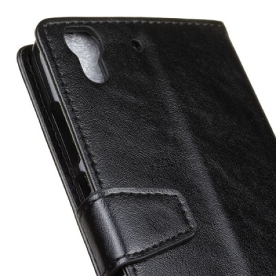 Huawei Y6 II (Huawei Y6 2) atverčiamas juodas odinis dėklas - piniginė / Priedai.lt