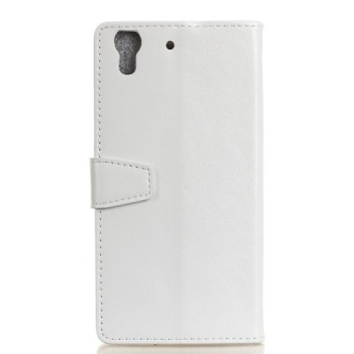 Huawei Y6 II (Huawei Y6 2) atverčiamas baltas odinis dėklas - piniginė / Priedai.lt