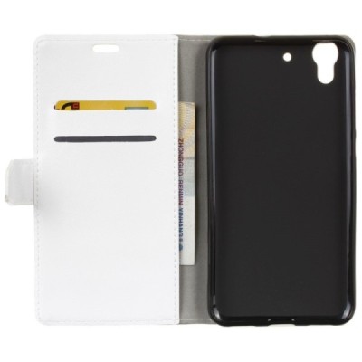 Huawei Y6 II (Huawei Y6 2) atverčiamas baltas odinis dėklas - piniginė / Priedai.lt