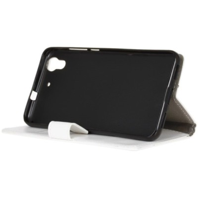 Huawei Y6 II (Huawei Y6 2) atverčiamas baltas odinis dėklas - piniginė / Priedai.lt