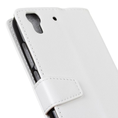 Huawei Y6 II (Huawei Y6 2) atverčiamas baltas odinis dėklas - piniginė / Priedai.lt