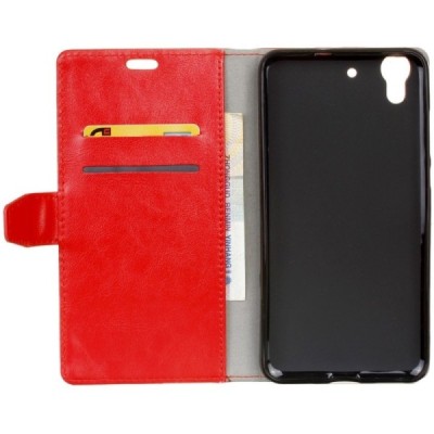 Huawei Y6 II (Huawei Y6 2) atvēramais ādas sarkans maciņš (maks) / Vacins.lv