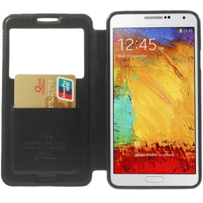 Samsung Galaxy Note 3 (N9005, N9002, N9000) Roar Noble ādas atvēramais melns futrālis / Vacins.lv