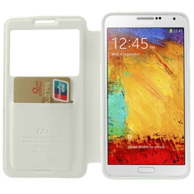 Roar Noble atverčiamas Samsung Galaxy Note 3 (N9005, N9002, N9000) baltas odinis dėklas / Priedai.lt