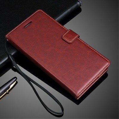 Huawei P9 Plus (Huawei Ascend P9 Plus) atverčiamas rudas odinis dėklas - piniginė / Priedai.lt