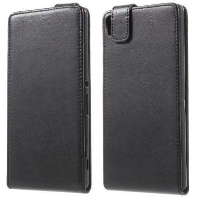 Sony Xperia XA Ultra (F3212, F3216) ādas vertikāli atvēramais melns futrālis / Vacins.lv