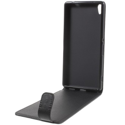 Sony Xperia XA Ultra (F3212, F3216) ādas vertikāli atvēramais melns futrālis / Vacins.lv