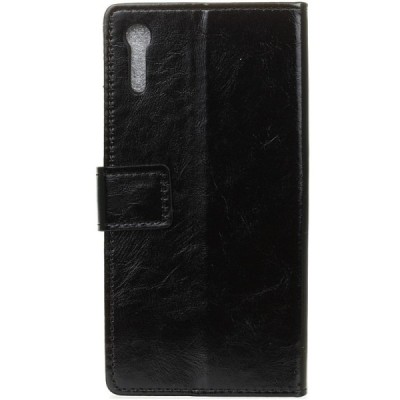 Sony Xperia XZ atverčiamas juodas odinis dėklas - piniginė / Priedai.lt