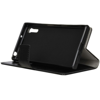 Sony Xperia XZ atverčiamas juodas odinis dėklas - piniginė / Priedai.lt