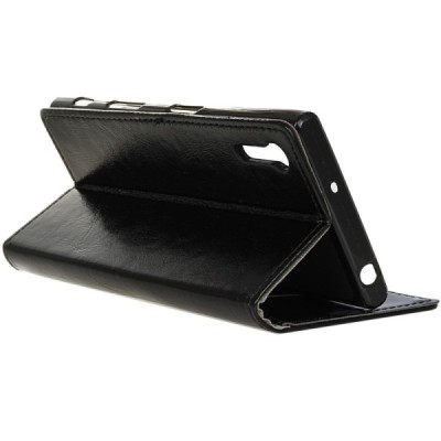 Sony Xperia XZ atverčiamas juodas odinis dėklas - piniginė / Priedai.lt