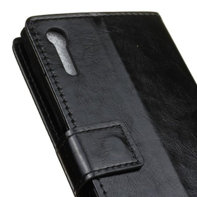 Sony Xperia XZ atverčiamas juodas odinis dėklas - piniginė / Priedai.lt