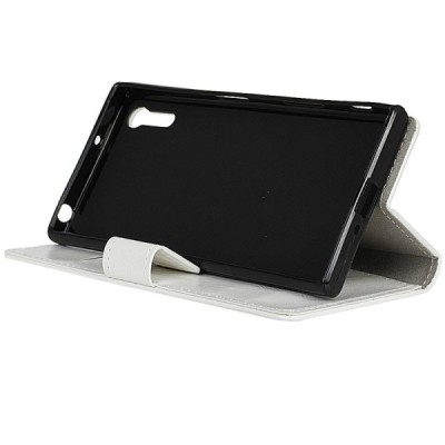 Sony Xperia XZ atverčiamas baltas odinis dėklas - piniginė / Priedai.lt