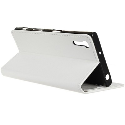 Sony Xperia XZ atverčiamas baltas odinis dėklas - piniginė / Priedai.lt