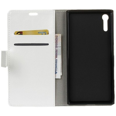 Sony Xperia XZ atverčiamas baltas odinis dėklas - piniginė / Priedai.lt