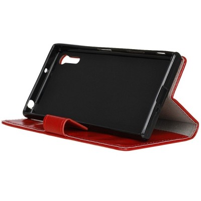 Sony Xperia XZ atvēramais ādas sarkans maciņš (maks) / Vacins.lv