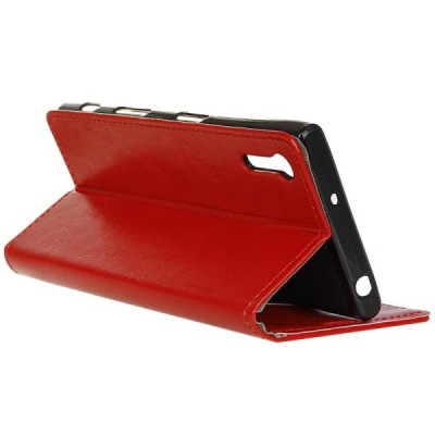 Sony Xperia XZ atvēramais ādas sarkans maciņš (maks) / Vacins.lv