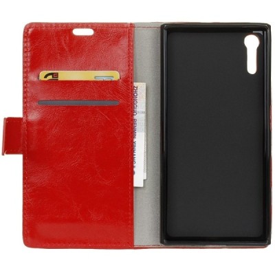 Sony Xperia XZ atvēramais ādas sarkans maciņš (maks) / Vacins.lv