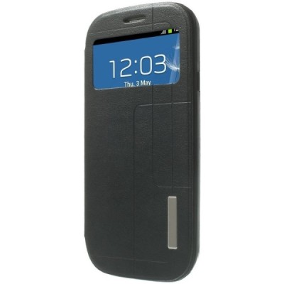 Samsung Galaxy S4 (I9500) View Window atvēramais melns maciņš / Vacins.lv