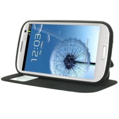 Samsung Galaxy S4 (I9500) View Window atvēramais melns maciņš / Vacins.lv