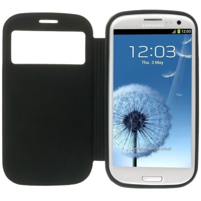 Samsung Galaxy S4 (I9500) View Window atvēramais melns maciņš / Vacins.lv
