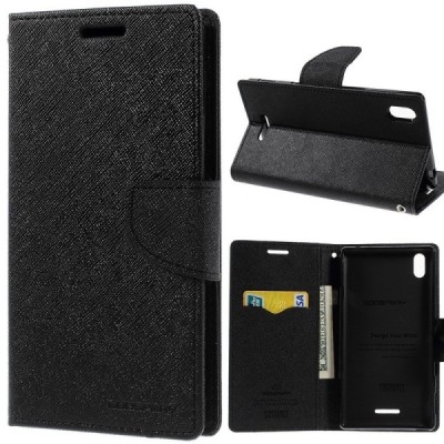 Sony Xperia T3 Mercury juodas atverčiamas dėklas - piniginė / Priedai.lt