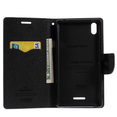 Sony Xperia T3 Mercury atvērams melns maciņš (maks) / Vacins.lv