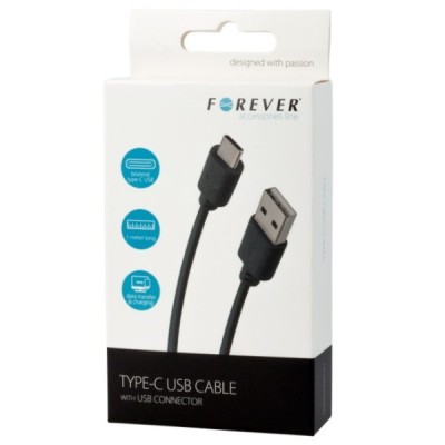 „Forever“ USB Typec-C melns vads 1 m. (origināls) / Vacins.lv