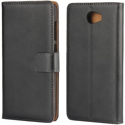 Huawei Y6 II Compact atverčiamas juodas odinis dėklas - piniginė / Priedai.lt