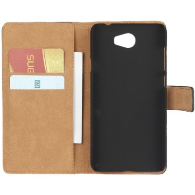 Huawei Y6 II Compact atverčiamas juodas odinis dėklas - piniginė / Priedai.lt