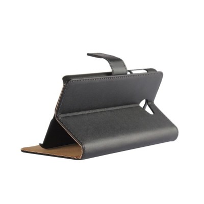 Huawei Y6 II Compact atverčiamas juodas odinis dėklas - piniginė / Priedai.lt