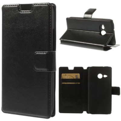 HTC One Mini 2 atverčiamas juodas odinis dėklas - piniginė / Priedai.lt