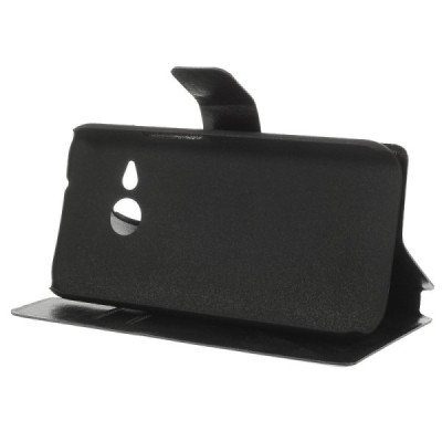 HTC One Mini 2 atverčiamas juodas odinis dėklas - piniginė / Priedai.lt