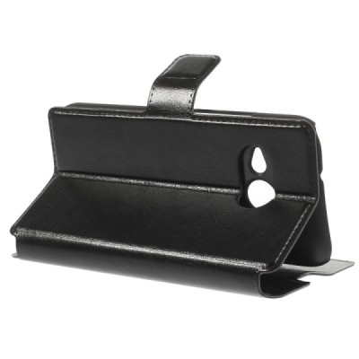 HTC One Mini 2 atverčiamas juodas odinis dėklas - piniginė / Priedai.lt