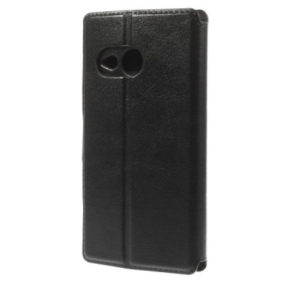HTC One Mini 2 atverčiamas juodas odinis dėklas - piniginė / Priedai.lt