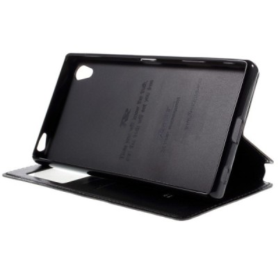 Sony Xperia Z5 Premium (Sony Xperia Z5 Premium Dual) Noble ādas atvēramais melns futrālis / Vacins.lv