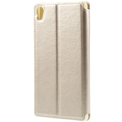 Sony Xperia Z5 Premium (Sony Xperia Z5 Premium Dual) Noble ādas atvēramais zelta futrālis / Vacins.lv