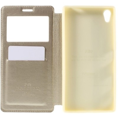 Sony Xperia Z5 Premium (Sony Xperia Z5 Premium Dual) Noble ādas atvēramais zelta futrālis / Vacins.lv