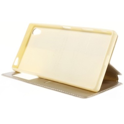 Sony Xperia Z5 Premium (Sony Xperia Z5 Premium Dual) Noble ādas atvēramais zelta futrālis / Vacins.lv