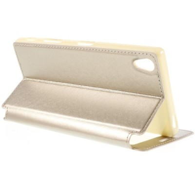 Sony Xperia Z5 Premium (Sony Xperia Z5 Premium Dual) Noble ādas atvēramais zelta futrālis / Vacins.lv