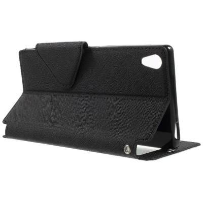 Sony Xperia Z5 Premium (Sony Xperia Z5 Premium Dual) „Roar“ Diary atvērams melns ādas maciņš - maks / Vacins.lv