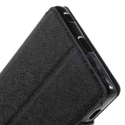 Sony Xperia Z5 Premium (Sony Xperia Z5 Premium Dual) „Roar“ Diary atvērams melns ādas maciņš - maks / Vacins.lv