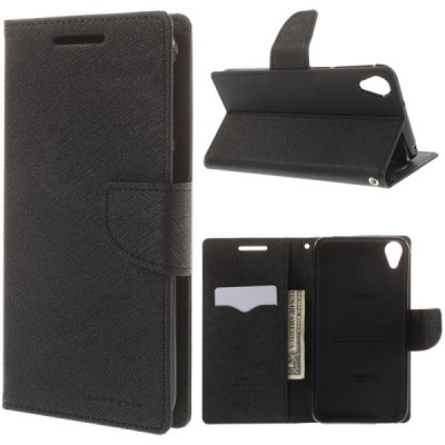 HTC Desire 820 „Mercury“ atvērams melns ādas maciņš - maks / Vacins.lv